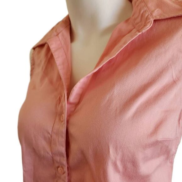 Merona medium Coral peach pink button-up collared sleeveless western shirt - Picture 2 of 4